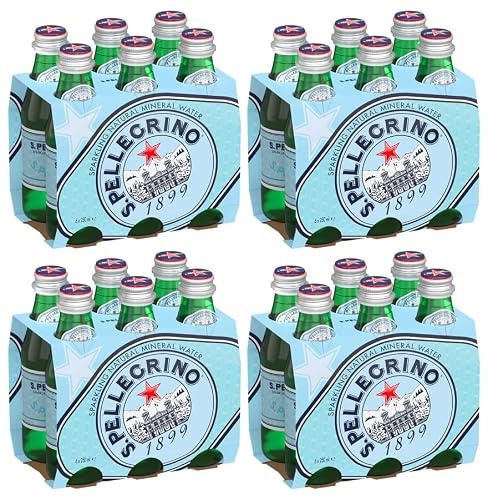 SAN PELLEGRINO - Acqua Minerale Naturale Frizzante - Bottiglie in Vetro con Tappo Richiudibile in Alluminio - 4 Casse da 6 Pezzi - 25 cl
