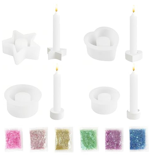 HIQE-FL Silikonform Kerzenhalter,4 Stück Harz Epoxid Stabkerzenhalter Silikonform,6 Packungen Farbe,Gießform Kerzenhalter,für DIY Kerzenständer,Halloween,Weihnachten,Party,Handwerk Hausdekorationen