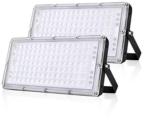 wowspeed 100W LED Strahler Außen 2 Stücke, 10000LM Superhell Strahler Außen, 3000K Warmweiß Led Scheinwerfer, IP66 Wasserdicht Flutlicht,Aussenstrahler für Garten, Garage, Sportplatz