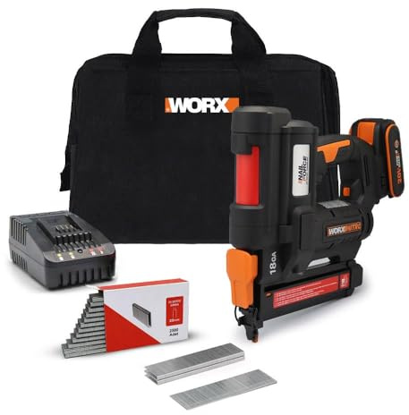 Worx Nitro – elektrisk häftapparat, trådlös, 20 V – 2 Ah – drar upp till 80 häftklamrar per minut – upplåsning utan verktyg – WX844 (levereras med batteri och laddare, 200 häftklamrar 18 GA