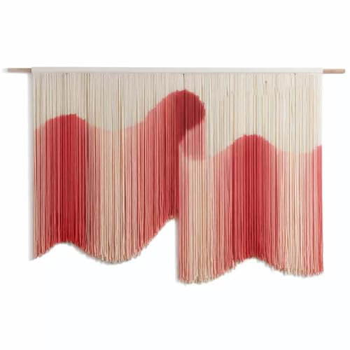 WABMJGW Makramee-Wandbehang, rot, groß, Boho-Chic, gewebter Wandteppich, handgefertigt, Kunst, tauchgefärbtes Baumwollseil, Wandteppich, Bohemian-Makramee-Wanddekoration, Handwerk (rot, 110 x 75 cm)
