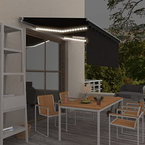 Iiaky Gelenkarmmarkise mit Volant & LED Markisen FüR Den Balkon Gelenkarmmarkise LED Sonnensegel Teleskop Markise Balkon 3x2,5 m Anthrazit