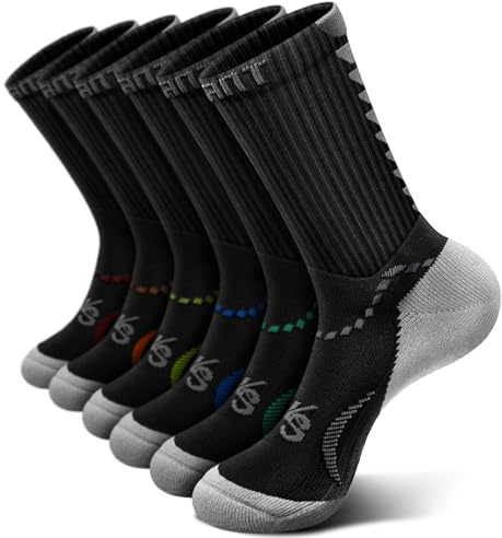 KEMISANT Calze Uomo 6 Paia, Calze da Corsa atletiche Compressione Wicking per Uomini Sport Escursionismo Pesca Suola Ammortizzata Supporto Dell'arco(6coppie,39-42)