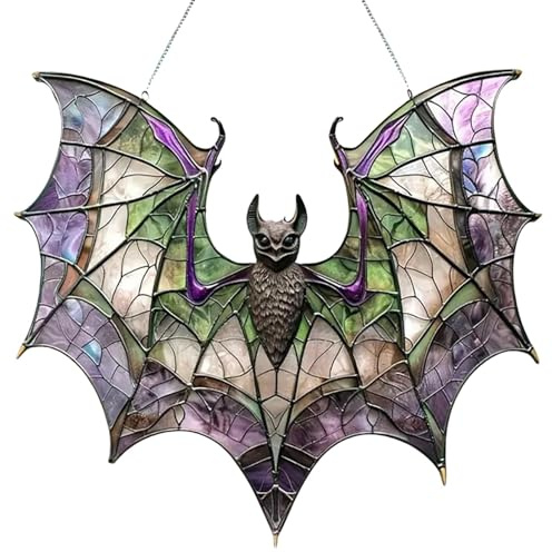 Halloween-Fledermaus-Dekoration, reflektierender bunter Acryl-Sonnenfänger, Acryl-Buntglas-Sonnenfänger, Gothic-Heimdekoration, gebeiztes Fenster, Wandbehang, Ornament für Festivals, Partys,