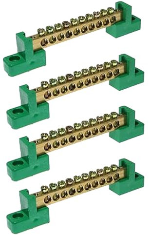 Klemmleiste mit 10 Positionen, 4 Stück, Messing-Klemmleisten, Draht-Schraubklemmenblock für Auto, Marine, Anhänger, Verteilung (grün)