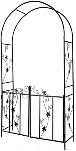 Large Metal Garden Arch with Gate for Climbing Plants Decorative Outdoor Patio Pergola Archway for Roses