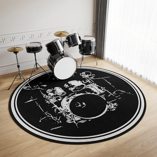 Z·Bling Schlagzeugteppich Rund 80cm,Schlagzeug Teppich rutschfest,Schallschutz Teppich für e Drumset,Drum Teppich für Schlagzeug Elektronisch,Drum Kit,Klavier (Schwarz A)