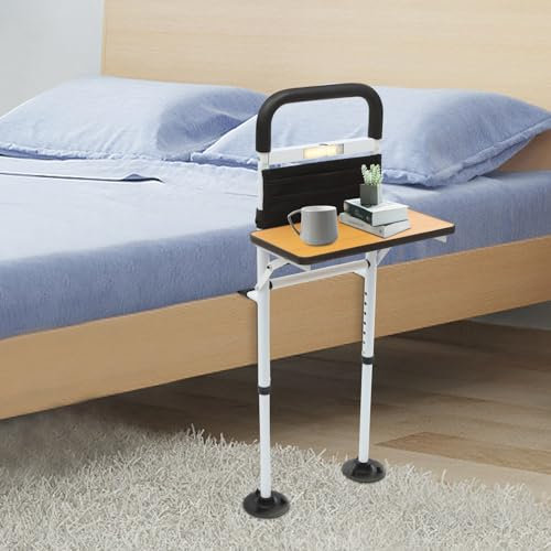 Apriltop Höhenverstellbare Bettschiene Senioren, Aufstehhilfe Bett mit Licht, Klappbares Brett für das Bett, für ältere Menschen, Behinderte, Schwangere