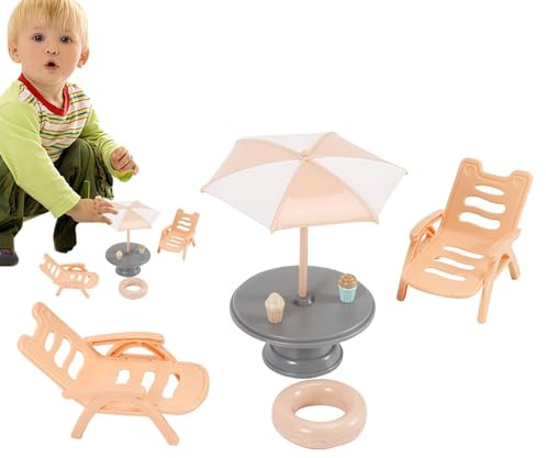 Miniature Beach Figures, Miniature Doll House - Cute Table Centrepiece Umbrella Chair - Versatile Accessories Active Figures for Indoor Outdoor Outdoor