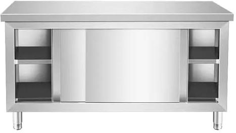 Tavolo da lavoro in acciaio inox HARELA, multifunzionale, con ante scorrevoli, per cucina commerciale e ristorante (80 x 50 x 80 cm)