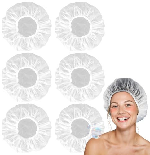 MAQIHAN 6pezzi Cuffie Doccia Riutilizzabili - Grandi Plastica Cuffia Capelli Doccia Impermeabile Donna Uomini Bambini Bambina Shower Cap Per Capelli Lunghi Accessori Da Bagno Essenziali Viaggio（30cm）