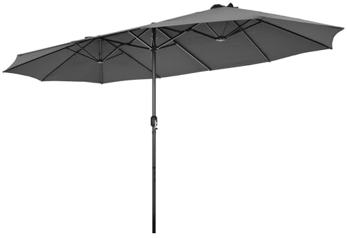 GOPLUS Doppelsonnenschirm 470 x 280 cm, Sonnenschirm mit Kurbel, Gartenschirm XXL Groß, Sonnenschutz, Terrassenschirm Oval, Doppelschirm Marktschirm Strand, Terrasse, Garten & Pool, Anthrazit