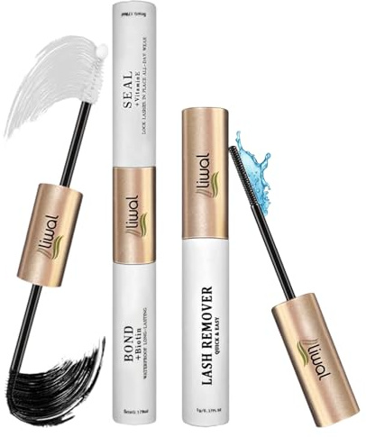 Liwal Lash Bond and Seal with Lash Remover 3 in 1 Kit Waterproof, Long Lasting Eyelash Glue with Biotin and Vitamin E Suitable for Cluster, Strip and Individual Lashes