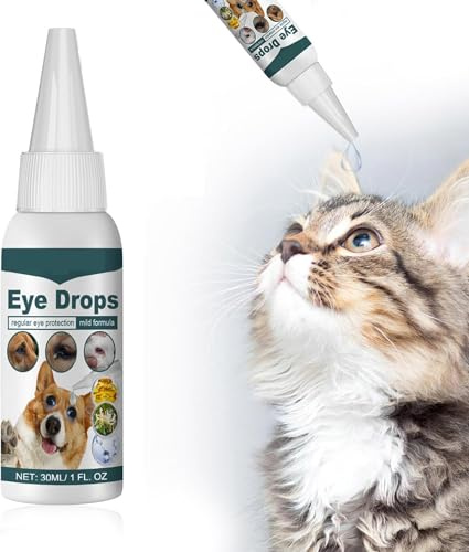 Pet Gocce Oculari per Cani e Gatti,Gocce Oculari per Animali Domestici,Detergente per Gli Occhi per Cani e Gatti,Alleviare Il Prurito agli Occhi,Smacchiatore per Lacrime per Cane,30ml