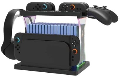 Générique Support de bureau console pour Switch2, support de rangement pour chargeur de manette et casque d'écoute, support de cartes de jeu avec lumière RVB