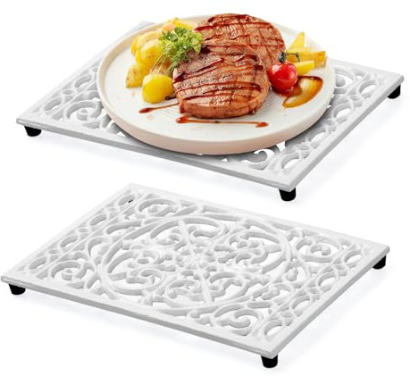 Notakia Lot de 2 dessous de plat en fonte de 24 x 16 cm, grands dessous de plat en métal pour plats chauds, casseroles, poêles, dessous de plat décoratifs de cuisine, dessous de plat résistants à la