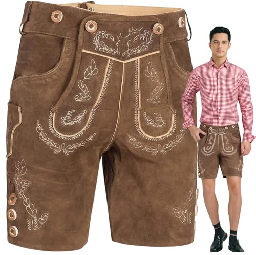 Lederhose Herren Tracht Kurz Trachtenhose Trachten Hose Lederhosen Traditionelle Trachtenlederhosen Echtlederhose Oktoberfest Herren Outfit Vintage Bayrische Trachtenmode Feierlichkeiten Kostüm
