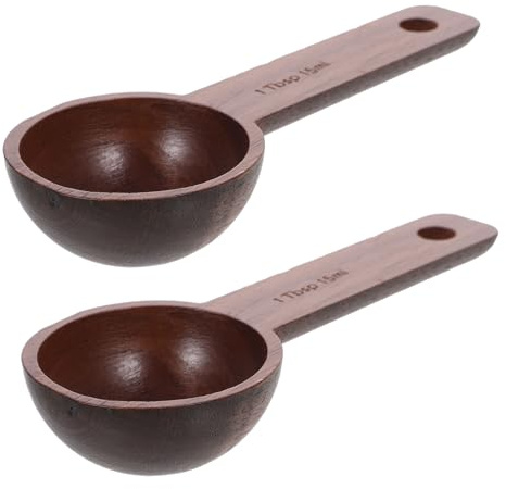 FUNNETOYU 2 Piezas Cuchara Medidora de Madera Nogal para Café Granos y Té Cuchara Pequeña Multipropósito para Sal y Azúcar Accesorio Compacto para Cocina y Viaje