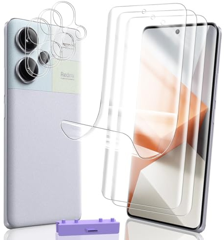 Rniidaaz 3+3 Piezas Protector de Pantalla para Redmi Note 13 Pro Plus 5G | HD Película TPU Full Cover, Incl. Kit de instalación, Cristal para Cámara 9H, Antiarañazos, Sensibilidad Táctil, Sin Burbujas