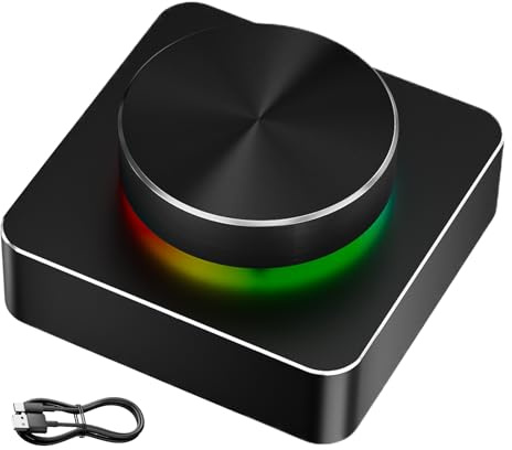 Gihioue Control de volumen inalámbrico | Control de volumen de audio inalámbrico PC | Con botón programable e iluminación multicolor para entretenimiento en casa y streaming