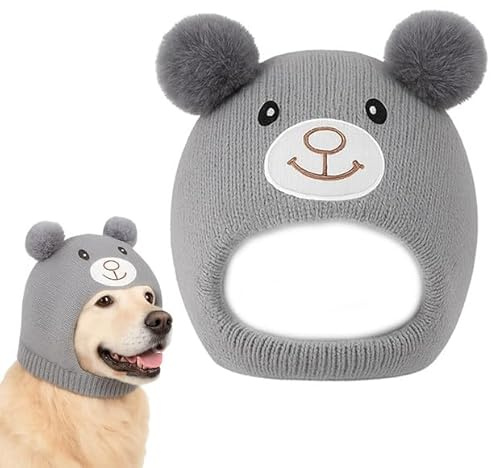 KIRZAX Cappello per Cani Inverno Tricotato, Pompom, Antivento Copri-Orecchie, per Cani Piccoli/Medii & Gatos, Regalo per Trekking/Camping