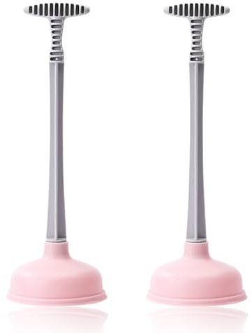 2PCS Toilet Plunger, Rubber Sink Plunger Strong Suction Bathrooms Remover High Pressure Long Handle for Toilets Sinks Showers Kitchen Drains (Pink)