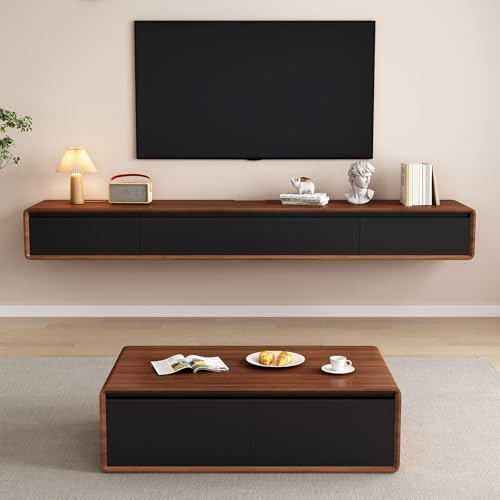 Easnuroz Meuble TV Suspendu Meuble TV Suspendu Meuble TV Mural avec Rangement Et Bords Arrondis - Console Multimédia Moderne(Brown-A,160 * 20 * 24cm)