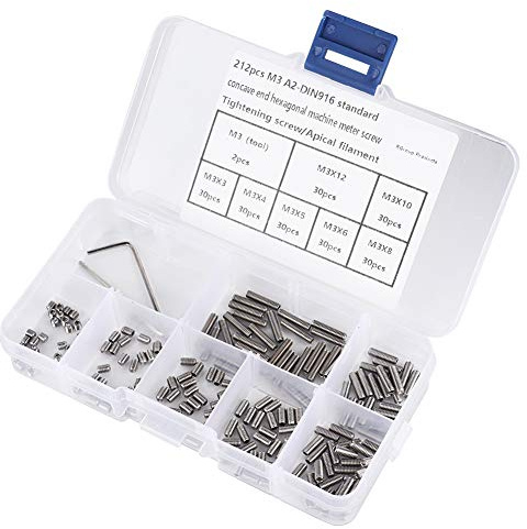 CHICIRIS Madenschrauben aus Edelstahl, M3-Stellschraube, 212 Stück, Schnelle und Einfache Installation, Ideal für Hardware-Werkzeuge und Handwerkzeug-Zubehör, Kommt mit Aufbewahrungsbox