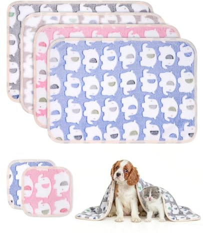 hommova 4 Pcs 60 x 40 cm and 2 Pcs 20 x 20 cm Small Pet Blankets for Cats Dogs, Washable Kitten Puppy Blanket for Indoor