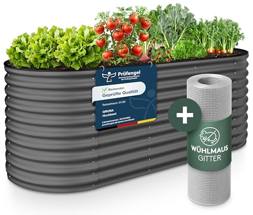 GRUNA Hochbeet Metall 200x80x75 (Anthrazit) - Formstabil & 100% Rostfrei | Hochbeete für Garten in einem 6 in 1 Modular Hochbeete-Kit. Es ermöglicht variable Aufbauformen, ist langlebig und robust.