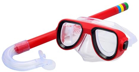 Schnorchelset für Kinder 3-7 Jahre, Taucherbrille und Schnorchel Set mit PVC Maske, Silikonmundstück für Wassersport und Tauchen- Rot