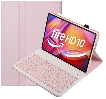 leleyo Keyboard Case for Amazon Fire HD 10 Folio Case Magnetic with Removable Wireless Bluetooth Keyboard QWERTY for Fire HD 10/10 plus (11th Generation) 10.1,Pink