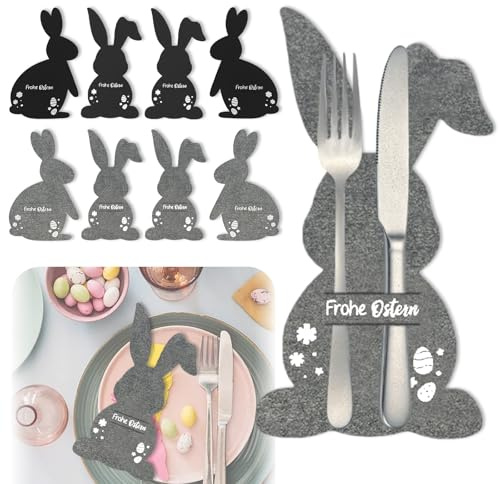 8 Stück Ostern Bestecktasche Filz, Besteckhalter Ostern Hase Filz, Osterhasen Bestecktaschen, Besteckbeutel Tischdekoration, Tischdeko Osterhase, Frohe Ostertasche Bestecktasche (B)