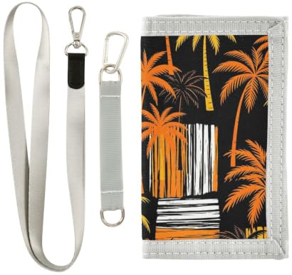 miaozhen Portefeuille à trois volets pour homme Motif arbre tropical Orange rayé | Portefeuille robuste et fin pour homme avec cordon, pour cartes de crédit, billeteras para hombre