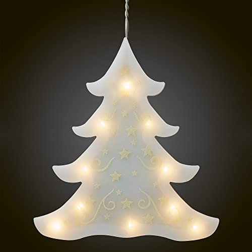 Hellum Weihnachtsdekoration LED-Tannenbaum zum Aufhängen, Weiß, mit Saughaken, 10 warmweiße LED, 21 x 22,5cm Battteriebetrieben?522495