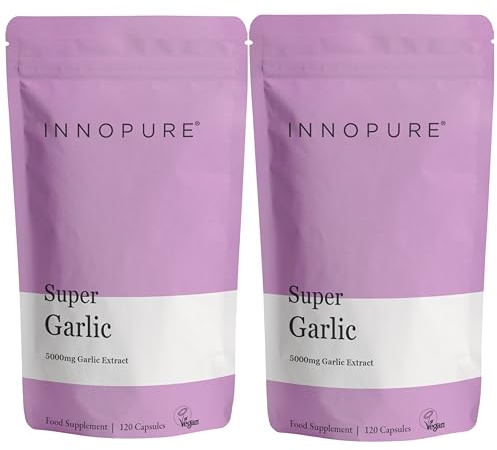 INNOPURE Odourless Garlic 5000mg (240 Capsules) Vegan Society Certified - Immune Support - No Artificial Fillers or Binders - Made in The UK (2 Pack)