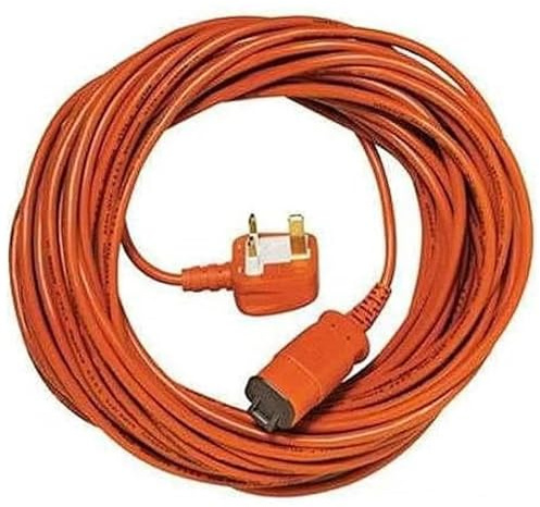 SPARES2GO 15 Metre Mains Power Cable and Lead Plug for Bosch Rotak 34 34R 36 36R 370 430 Ergoflex Lawnmower (15m / 49 feet, Orange)
