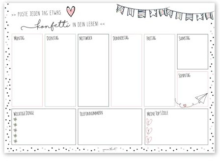 Schreibtisch-Unterlage mit Spruch I Mein Wochenplaner mit Konfetti Motiv I DIN A3 I 25 Blatt I Papier I bunt I Geschenk für Büro Schule I dv783