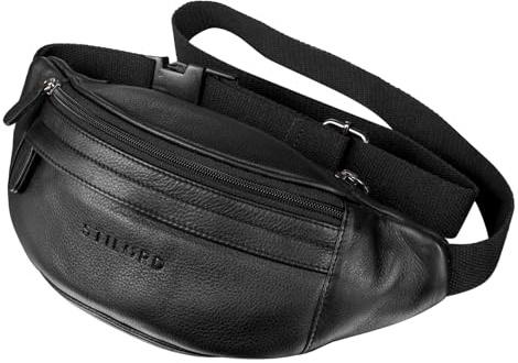 STILORD 'Terry' Bauch Tasche Leder Vintage Hüfttasche für Herren Damen Belt Bag für Jogging Festival Urlaub Handy Gürteltasche Umschnalltasche Echtleder, Farbe:schwarz