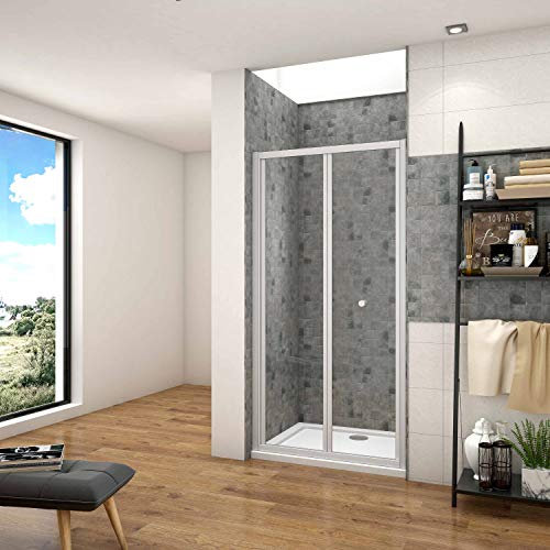Mamparas de Ducha Frontal Puerta Plegable 2 Hoja Plegable Cristal Templado 5mm, 100x185cm
