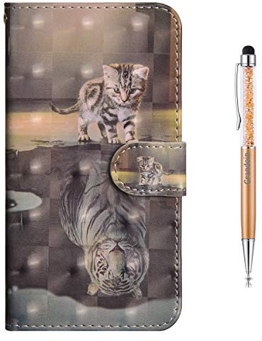Grandoin Kompatibel mit Samsung Galaxy S21 5G / 4G Hülle,3D PU Leder Etui Flip Cover Muster Book Case Schutzhülle Handytasche Handyhülle [Ständer Kartenfach] [Magnetverschluss] (Katze und Tiger)
