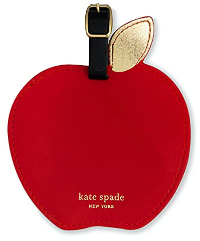 Kate Spade New York Rund bagagelapp i vegansk läder, hållbar ID-bricka för resväska, för kvinnor, äpple