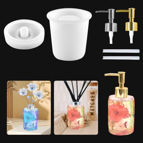 Koonafy 6 st epoxihartsformar, silikonform med pump och sugrör, DlY Lotiondispensrar, epoxihartsform för badrum, kök, pennhållare