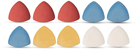 Realm Tailors Chalk, Sewing, Triangle Dressmaking Dressmakers Chalk Pencil for Marking Fabric, Pack of 10 (Assorted Colours (x 3 white, x 3 yellow, x 2 red, x 2 blue))