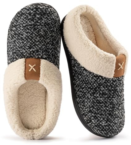 ULTRAIDEAS Ladies' Cozy Memory Foam Slippers Fuzzy Wool-Like Plush Fleece Lined House Shoes w/Indoor, Outdoor Anti-Skid Rubber Sole(Grey, 3-4 UK)