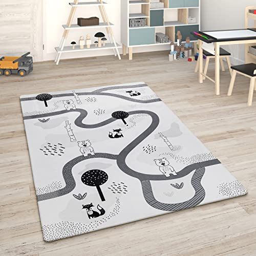 Paco Home Alfombra para Habitación Infantil Juegos Bebé Alfombras Infantiles Carreteras, tamaño:80x150 cm, Color:Blanco