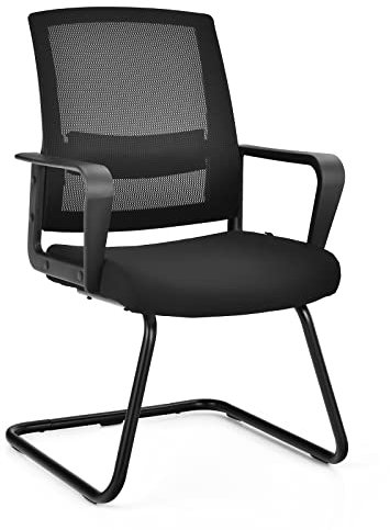 COSTWAY Freischwinger Stuhl, Schwingstuhl mit Armlehne, Konferenzstuhl, Bürostuhl, Computerstuhl bis 136kg belastbar, Besucherstuhl für Büro, Konferenzraum, Arbeitszimmer
