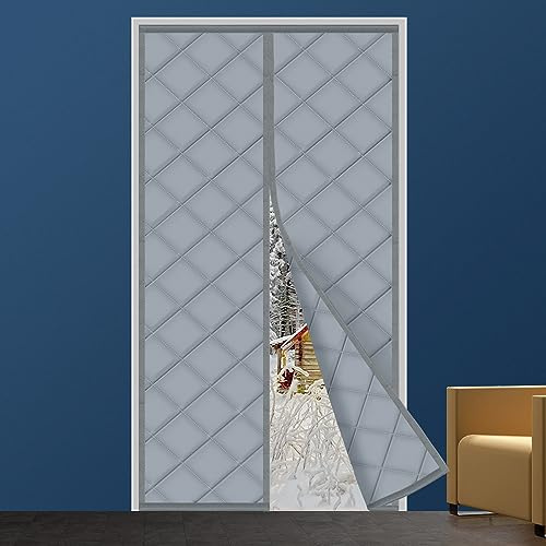 Magnetisk värmeisolerad dörrgardin, vind-, kyl- och ljudsäker, husdjursvänlig, lämplig för luftkonditionerade rum, uppvärmning, kök och vardagsrum, 100 x 205 cm, grå