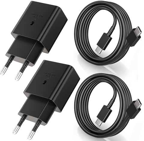 2er-Pack 25W USB C Ladegerät mit USB C Ladekabel Schnellladegerät Netzteil für Samsung Galaxy S25/S24/S23/S22/S21 Ultra/S20 FE/Note20/S10/S9/A55/A53/A40/A34/A23/Z Flip 5/6/Z Fold 6/5 5G/iPad Pro