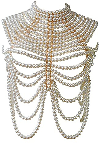 Körper Schmuck Kette Frauen Mädchen Perle Halskettechoker Schulter Ketten Damen Perlen Kette BH Bikini Kette-Schulter Halskette Harness Wulstige Troddel-Kragen-Langer Modeschmuck Bra -Kostüm Party